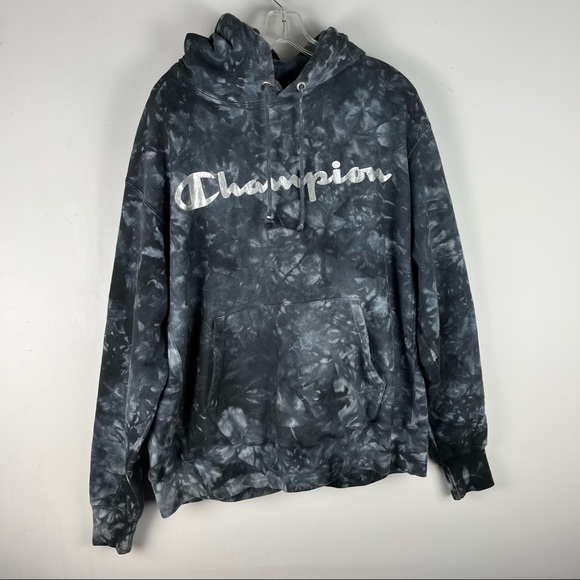 Champion Black Tie Dye Reverse Weave Scrunch-Dye Hoodie Sweatshirt - Picture 2 of 6